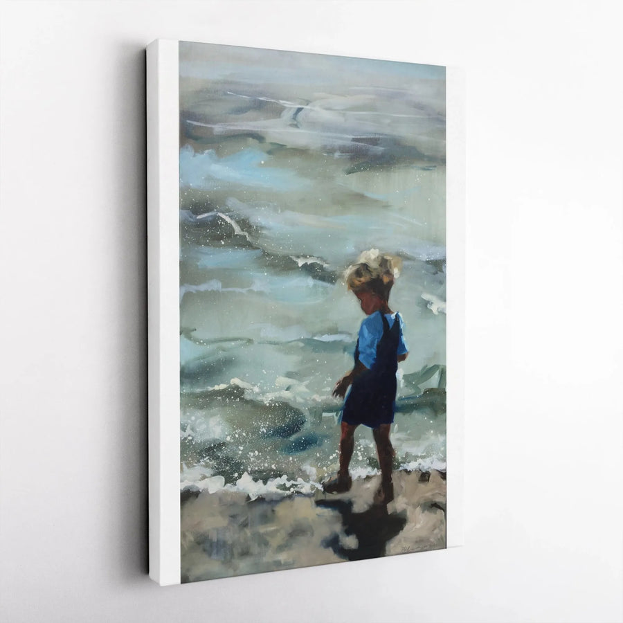 Child by the Sea Canvas Print | Painterly Beach Scene Wall Art | Premium Thick Gallery Wrap Canvas | Coastal Nursery Decor Gift