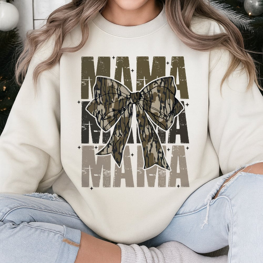 Mama Camo Bow Sweatshirt | Coquette Aesthetic Graphic Print | Soft Cotton-Blend Crewneck | Trendy Mom Gift for Mother's Day 2026 Birthday
