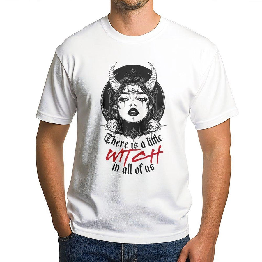 Little Witch In All Of Us T-Shirt | Gothic Occult Aesthetic Graphic Tee | Soft Cotton Premium Apparel | Halloween Gift For Women And Witchy Souls