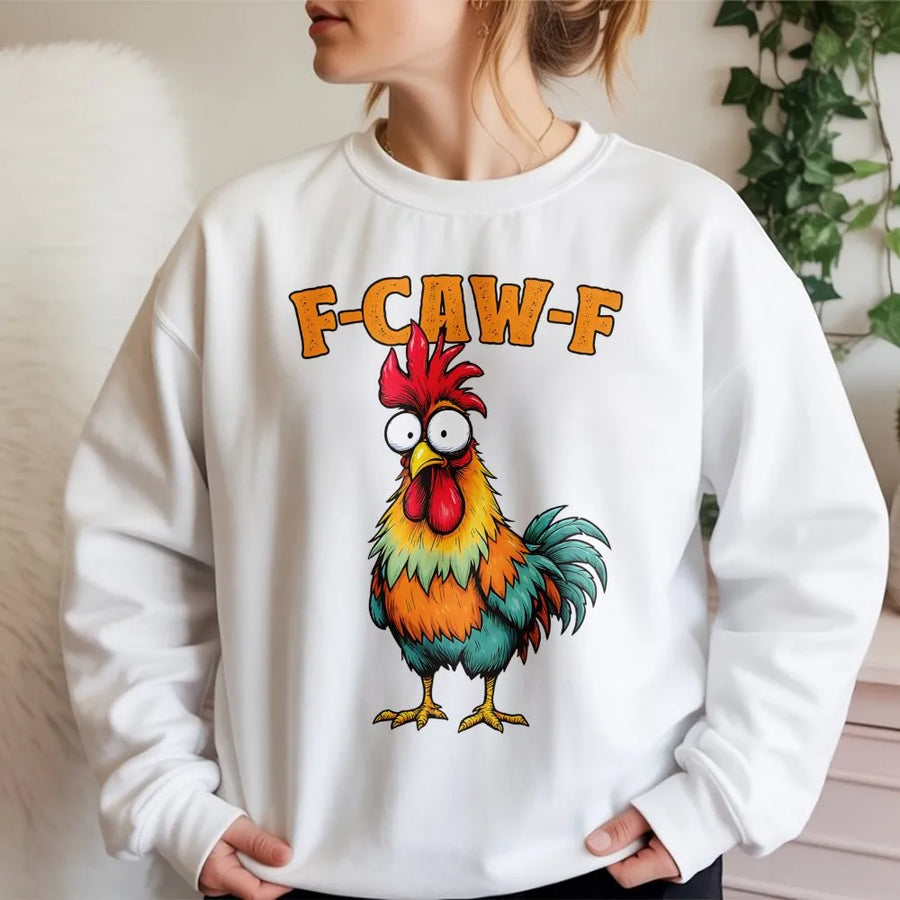 Funny Rooster Sweatshirt | F-Caw-F Chicken Graphic Design | Premium Unisex Crewneck Pullover | Gift for Farmers and Bird Lovers