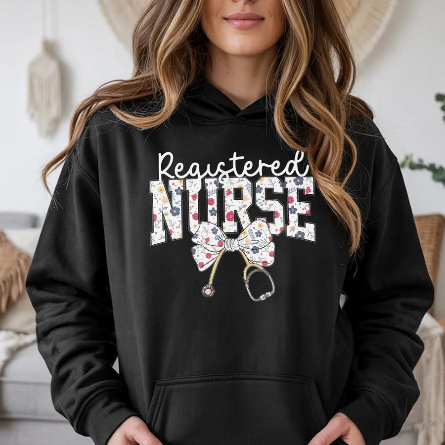 Registered Nurse Hoodie | Floral Stethoscope Graphic Tee | Premium Soft Cotton | Nursing School Graduation Gift for Her