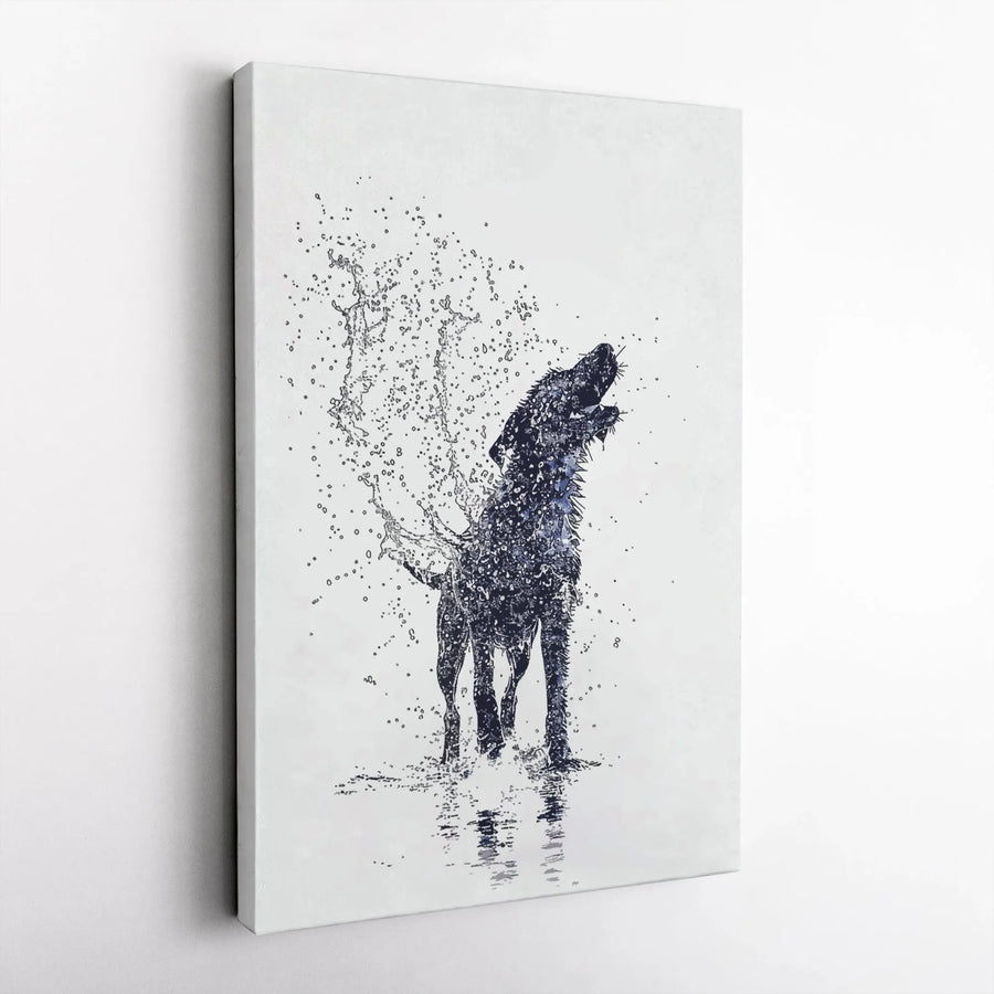 Dog Shaking Off Water Canvas Art | Abstract Splatter Pet Portrait | Gallery Wrap Premium Print | Animal Lover Modern Home Decor Gift