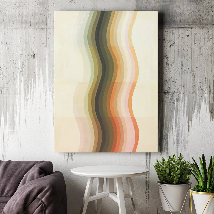 Retro Abstract Canvas Art | Earth Tone Wavy Lines Print | Premium Fade-Resistant Canvas | Modern Minimalist Home Decor Gift