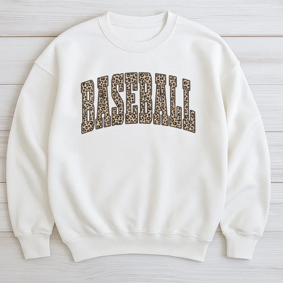 Baseball Sweatshirt | Leopard Print Varsity Letters | Cozy Cotton Blend | Game Day Gift for Baseball Mom