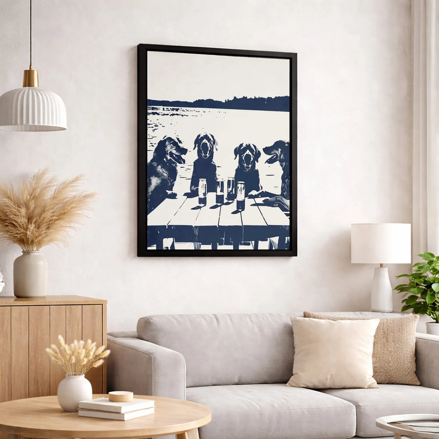 Dogs Drinking Beer Canvas Print | Funny Dog Lake House Wall Art | Premium Gallery Wrapped Decor | Unique Pub & Bar Gift for Dog Lovers