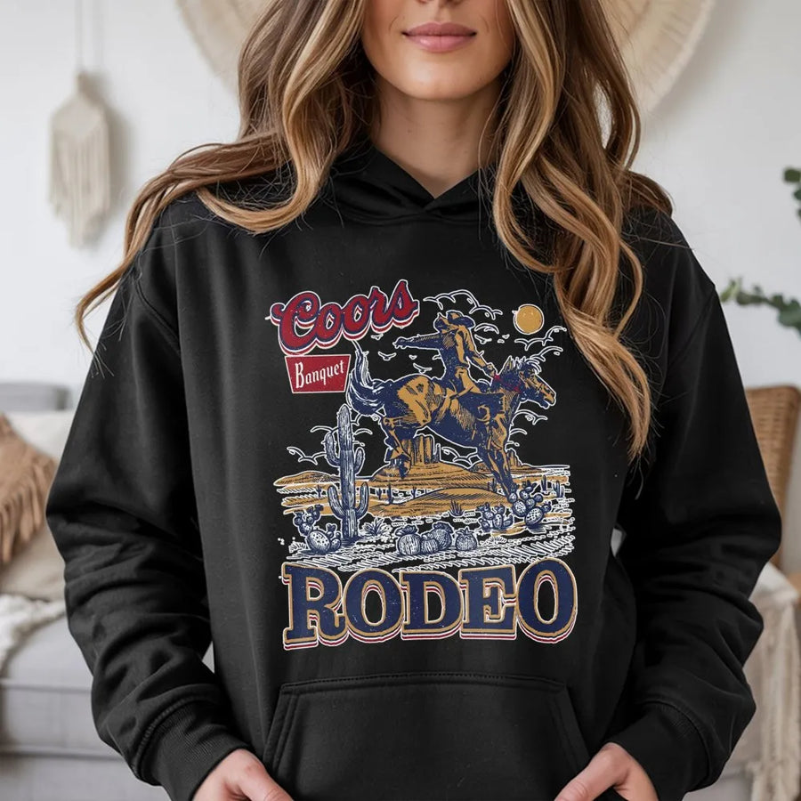 Coors Rodeo 90s Cowboy Hoodie, Vintage 2000s Graphic Western, Relaxed Adult, Wild West