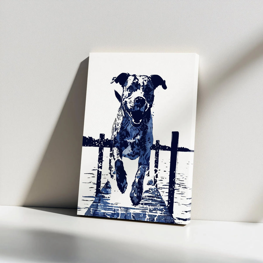 Jumping Dog Canvas Wall Art | High Contrast Pop Art Print | Premium Gallery Wrapped Canvas | Gift for Dog Lover Home Decor