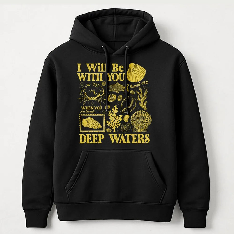 Isaiah 43:2 Christian Hoodie | Deep Waters Seashell Ocean Graphic | Premium Unisex Sweatshirt | Spiritual Bible Verse Faith Gift