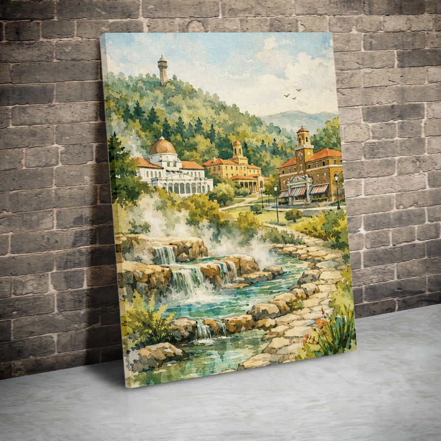 Hot Springs National Park Canvas Art | Watercolor Painting Print | Premium Thick Gallery Wrap | Arkansas Home Decor & Traveler Gift