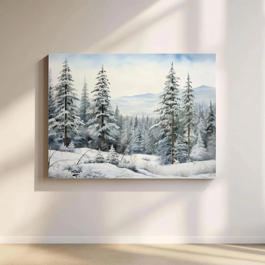 Winter Forest Canvas Wall Art | Snowy Pine Landscape Painting | Premium Gallery Wrap 1.25" Frame | Peaceful Holiday Home Decor Gift