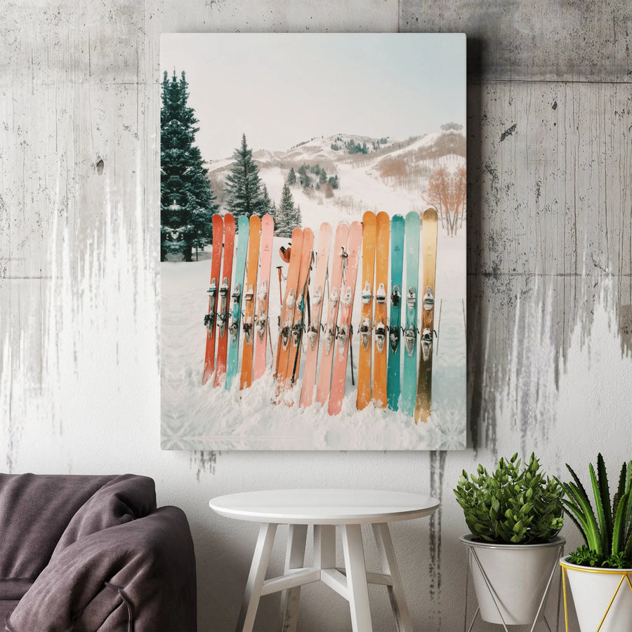 Colorful Ski Wall Art | Vintage Snowy Mountain Landscape Canvas | Premium 1.25-Inch Gallery Wrap | Gift for Skiers and Winter Sports Lovers