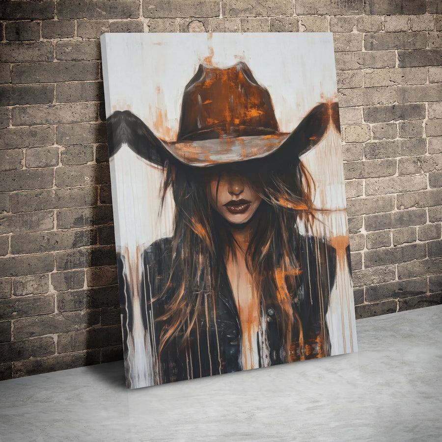 Cowgirl Canvas Wall Art | Abstract Western Portrait Print | Premium Gallery Wrapped Decor | Modern Boho Bedroom or Living Room Gift