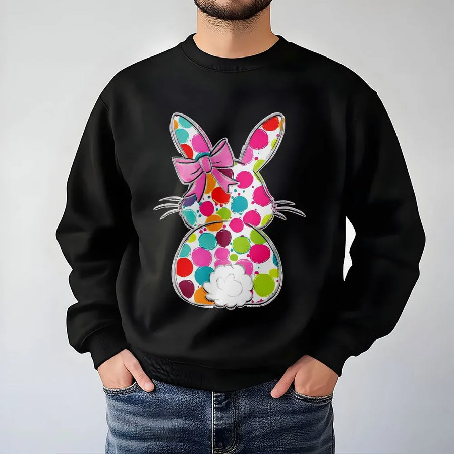 Easter Bunny Sweatshirt | Colorful Polka Dot Rabbit with Coquette Bow | Premium Soft Cotton Blend | Cute Spring Holiday Gift for Women