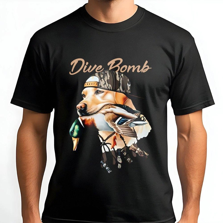 Labrador Duck Hunting T-Shirt | Camo Hat Dog Graphic Design | Premium Cotton Apparel | Waterfowl Hunter Gift for Outdoorsmen