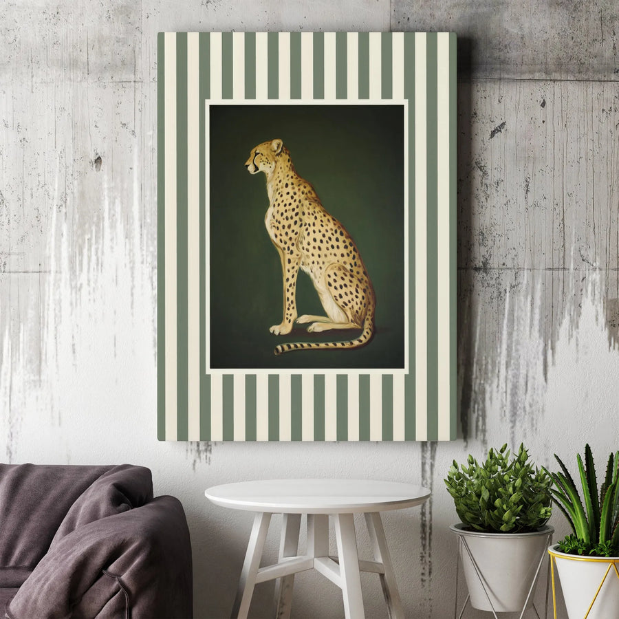 Cheetah Wall Art | Vintage Safari Animal Illustration | 1.25 Inch Gallery Wrapped Canvas | Sophisticated Home Decor Gift