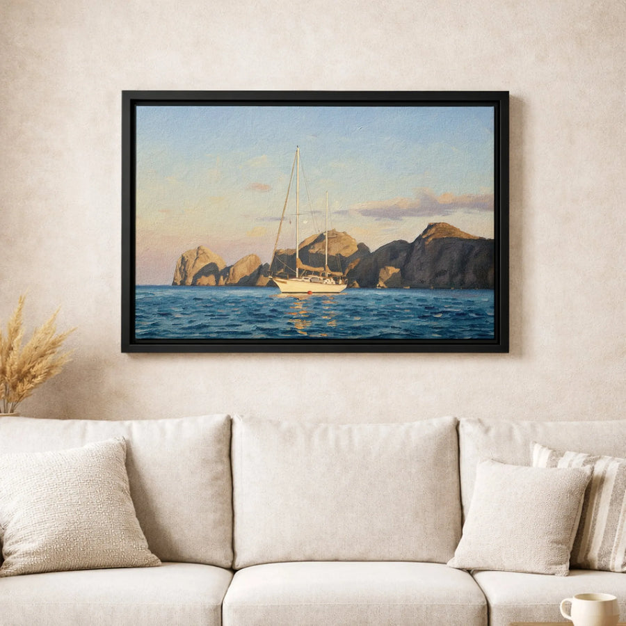 Sailboat Canvas Wall Art | Coastal Sunset Oil Painting Style | Premium 1.25" Gallery Wrap | Nautical Home Decor for Living Room or Office