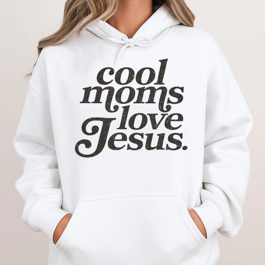 Cool Moms Love Jesus Hoodie | Retro Faith Christian Aesthetic | Premium Cotton-Poly Blend | Religious Gift for Mom Mother's Day 2026 Birthday Present