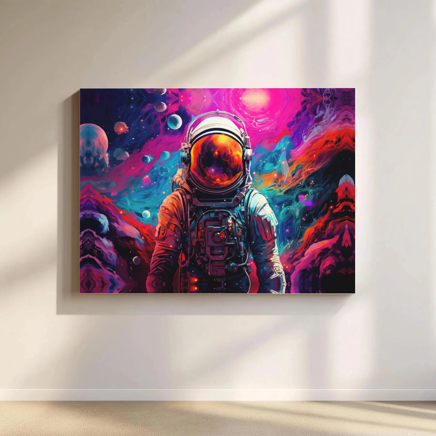 Psychedelic Astronaut Canvas Print | Vibrant Galaxy Space Wall Art | Gallery-Quality Premium Stretched Canvas | Modern Home Office Decor Gift