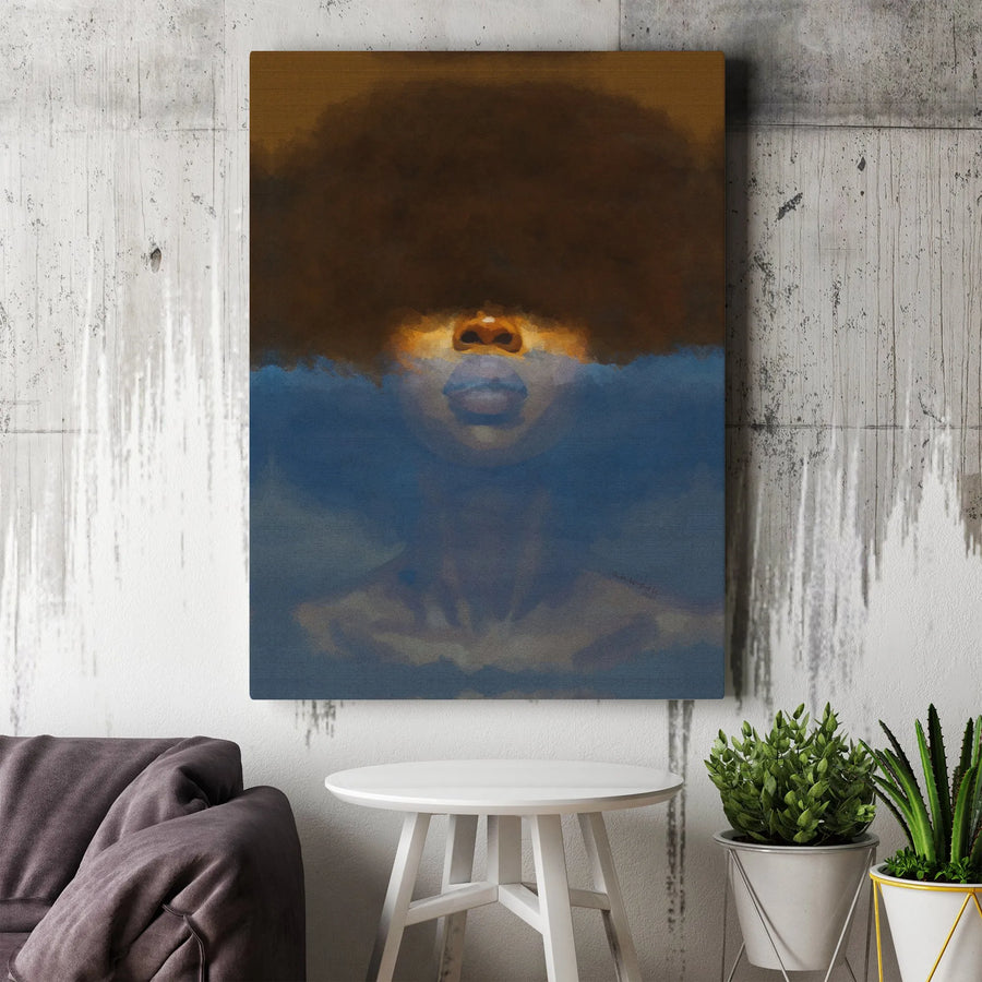 Black Woman Portrait Canvas Art | Abstract Afro Hairstyle Wall Decor | Premium 1.25-Inch Gallery Wrap | Modern Home & Office Gift