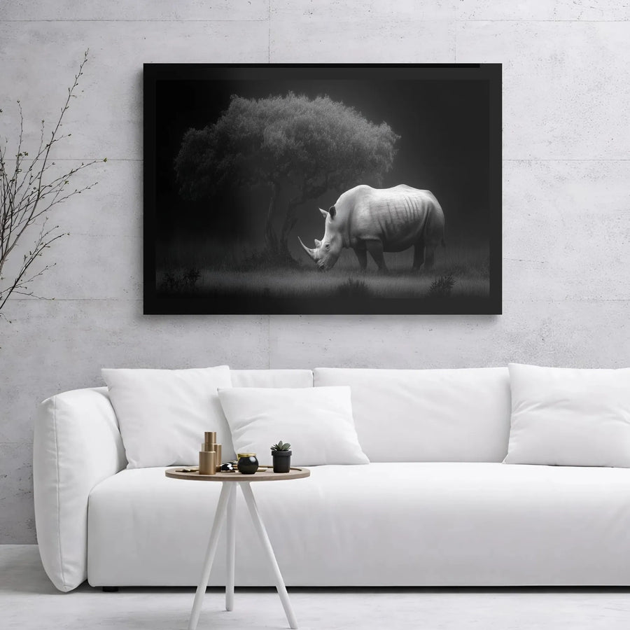 Rhinoceros Wall Art Canvas | Black and White African Safari Wildlife Print | 1.25" Gallery Wrap | Premium Modern Home Decor Gift