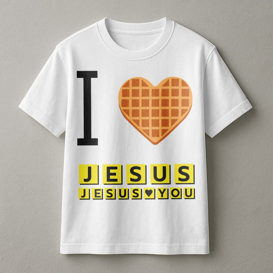 I Love Jesus Waffle T-Shirt | Christian Faith Graphic Tee | Premium Cotton Casual Apparel | Religious Gift for Men Women