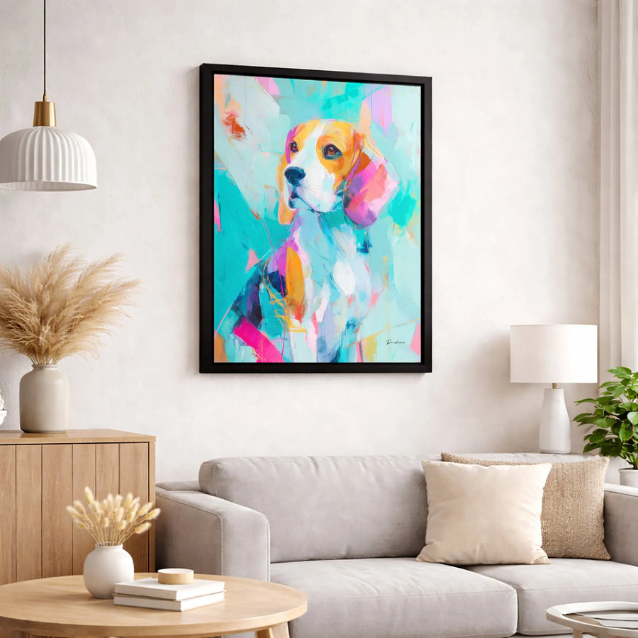 Beagle Dog Wall Art Canvas | Colorful Abstract Pet Portrait | 1.25-Inch Premium Gallery Wrap | Modern Home Decor Gift for Dog Lovers