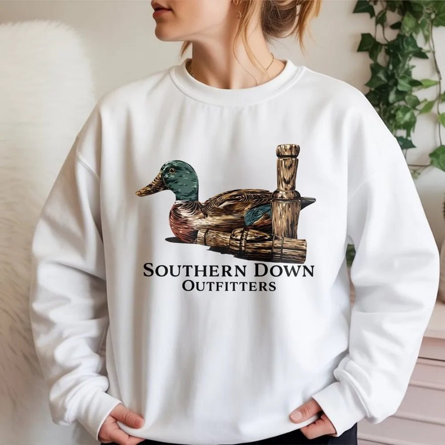 Mallard Duck Decoy Sweatshirt | Rustic Hunting Call Graphic | Premium Cotton Blend | Gift for Duck Hunters and Outdoorsmen