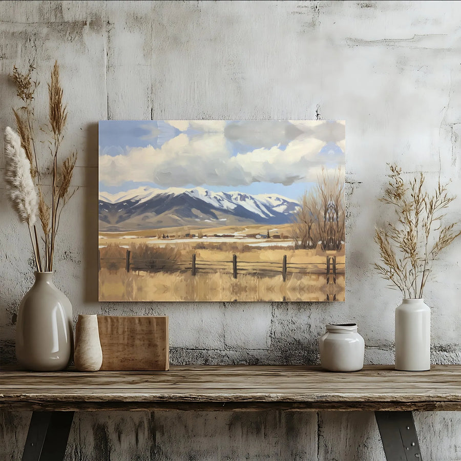 Mountain Landscape Wall Art | Impressionist Winter Valley Canvas Print | Premium Gallery Wrap Decor | Nature Home Gift for Living Room