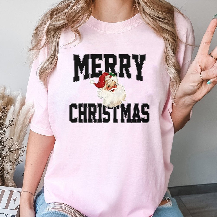 Vintage Merry Christmas Santa T-Shirt | Retro Festive Graphic Tee | 100% Premium Cotton | Cute Holiday Gift for Men and Women