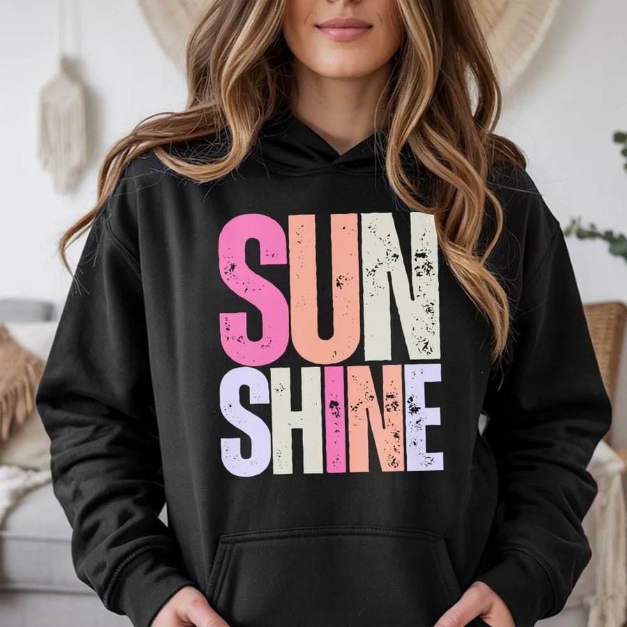 Sunshine Hoodie | Retro Distressed Graphic Pullover | Soft Cotton Blend Sweatshirt | Positive Vibe Gift for Women