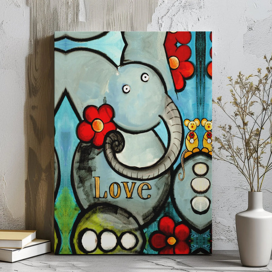 Whimsical Elephant Canvas Wall Art | Love Animal Nursery Decor | Premium Gallery Wrap Print | Cute Gift For Kids Room