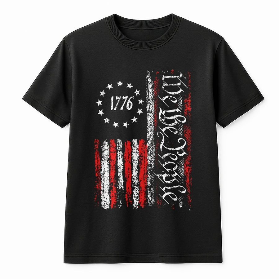1776 We The People T-Shirt | Patriotic American Flag Distressed Design | Premium 100% Cotton Apparel | Gift For Proud Americans & History Lovers