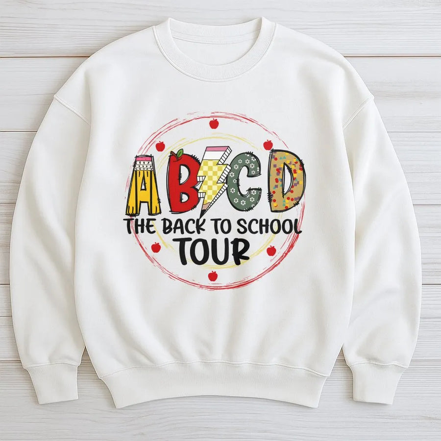 Back To School Teacher Sweatshirt | ABCD Alphabet Pencil Graphic | Premium Cotton Blend | Gift For Elementary School Teachers