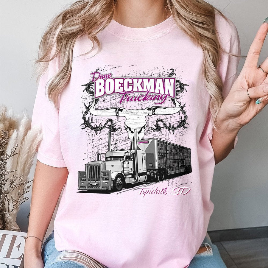 Livestock Hauler T-Shirt | Western Bull Skull Semi Truck Graphic | 100% Cotton Premium Tee | Gift for Truck Drivers and Cattle Haulers