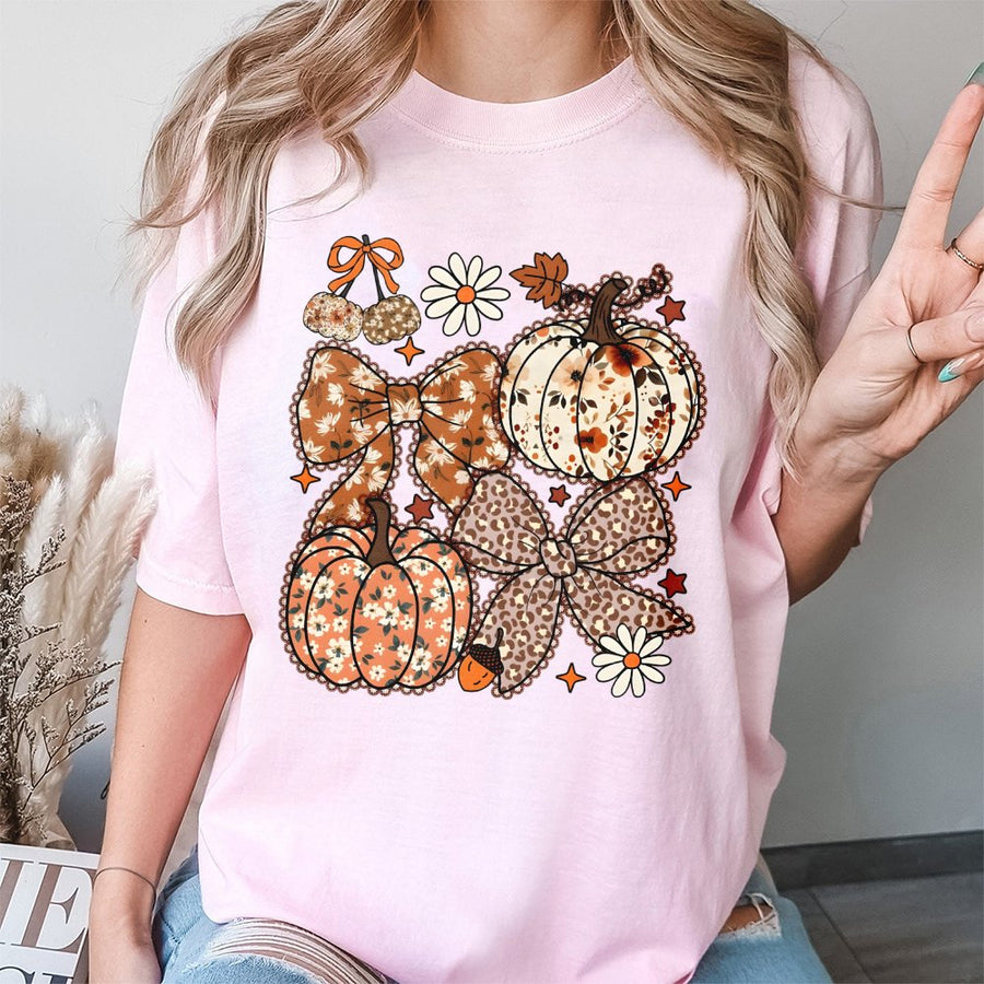 Floral Pumpkin T-Shirt | Boho Coquette Aesthetic Fall Graphic Print | Premium Soft Cotton | Autumn Seasonal Gift for Women and Girls
