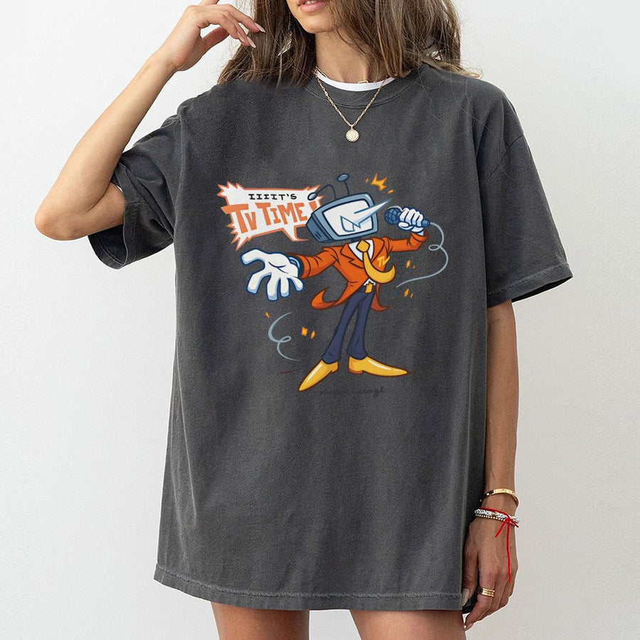 Retro TV Head Character T-Shirt | Vintage Cartoon Mic Drop Graphic | 100% Cotton Premium Tee | Unique Gaming Gift For Gamers