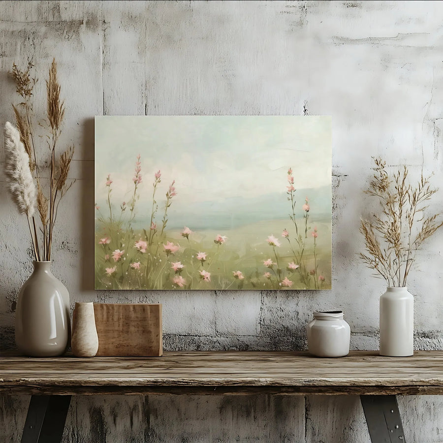 Wildflower Meadow Canvas Wall Art | Vintage Botanical Landscape Painting | Premium Canvas Print | Farmhouse Bedroom Wall Decor Gift