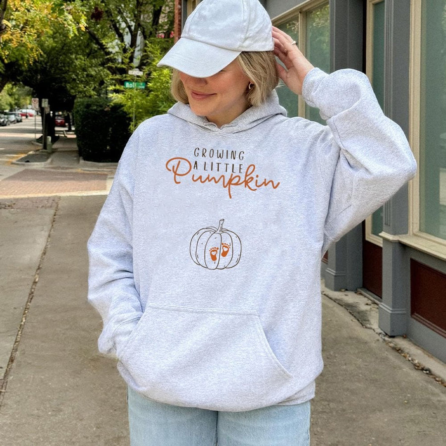Growing A Little Pumpkin Hoodie | Fall Pregnancy Announcement Graphic | Cotton-Poly Blend Soft Pullover | Thanksgiving Gift For New Mom