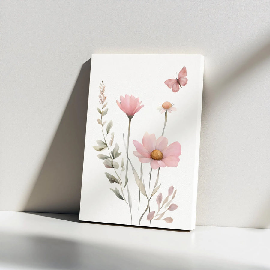 Watercolor Wildflower Canvas Print | Pink Floral Botanical Wall Art | 1.25 Inch Gallery Wrap | Elegant Nursery and Home Decor Gift