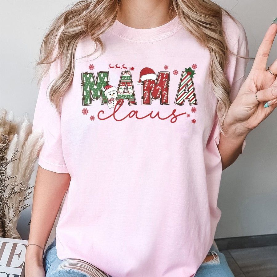 Mama Claus Christmas T-Shirt | Festive Snowman Graphic Tee | 100% Cotton Premium Quality | Matching Holiday Gift For Mom Women