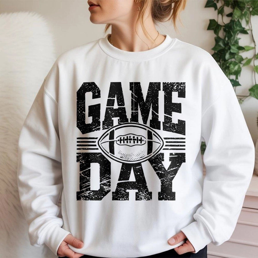 Game Day Football Sweatshirt | Distressed Graphic Print | Premium Cotton Blend | Unisex Fan Apparel Gift for Football Lovers