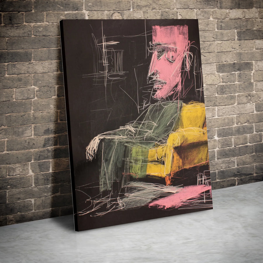 Abstract Man Sitting in Chair Canvas Print | Modern Sketch Wall Art | Gallery-Quality Premium Fabric | Unique Home Office Decor Gift