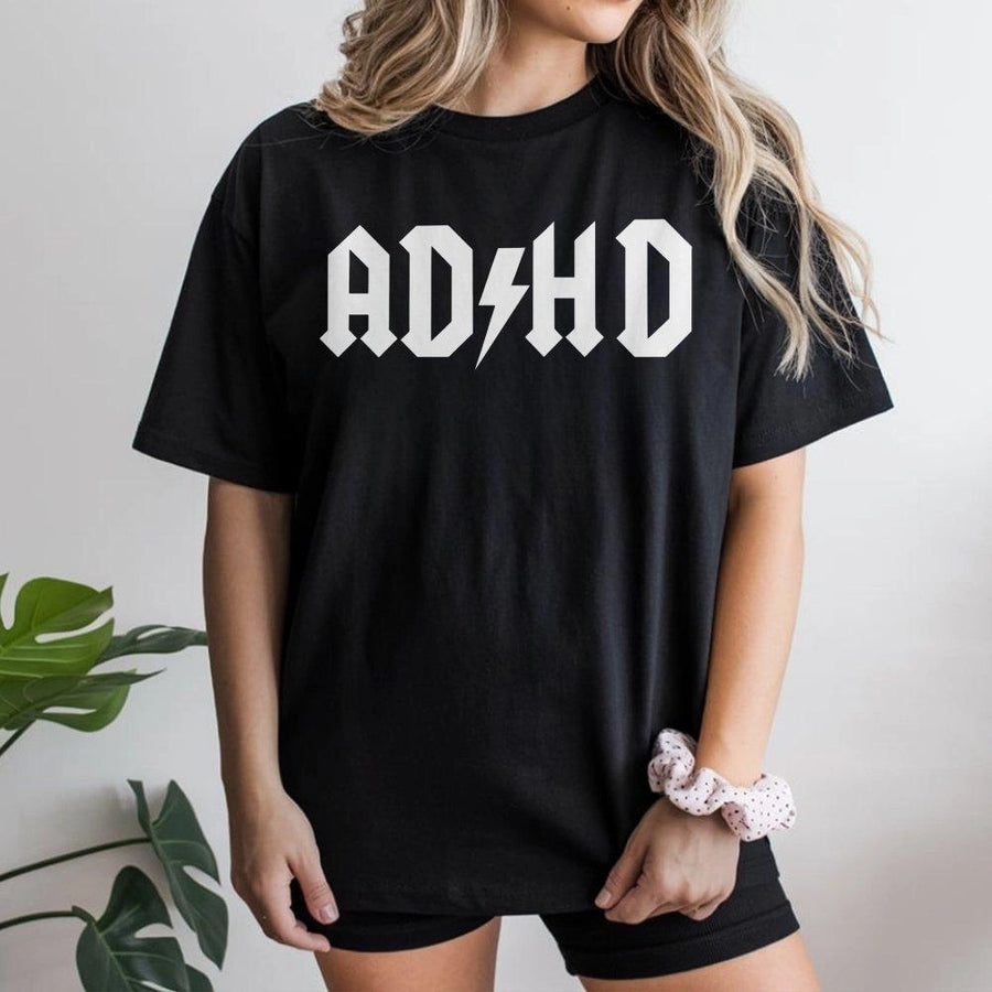 ADHD Graphic T-Shirt | Funny Rock Music Inspired Typography | Premium Soft Cotton | Neurodivergent Gift Idea