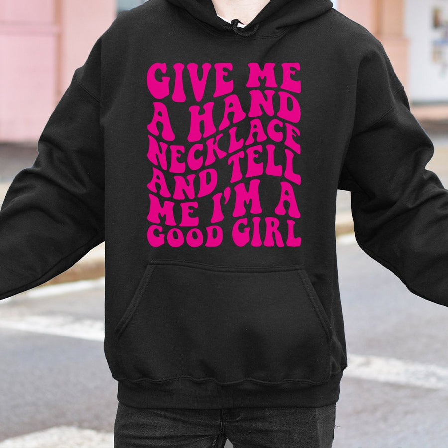 Good Girl Hoodie | Retro Wavy Text Graphic | Premium Cotton-Blend | Aesthetic Sarcastic Gift for Her