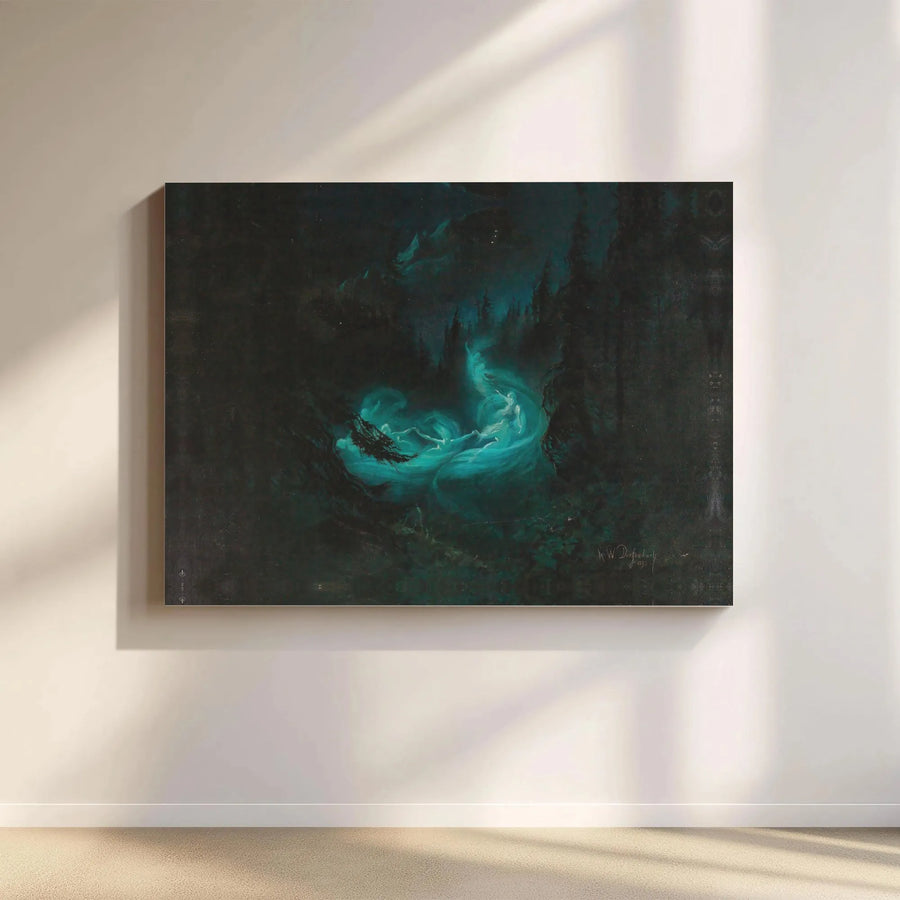Der Tanz Canvas Art | Karl Wilhelm Diefenbach Nymphs Painting | 1.25 Inch Gallery Wrap Wall Decor | Ethereal Forest Gothic Gift