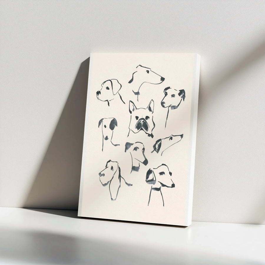 Minimalist Dog Breeds Vertical Canvas | Modern Ink Wash Sketch Illustrations | Premium Gallery Wrap Canvas | Gift for Dog Lovers & Pet Owners