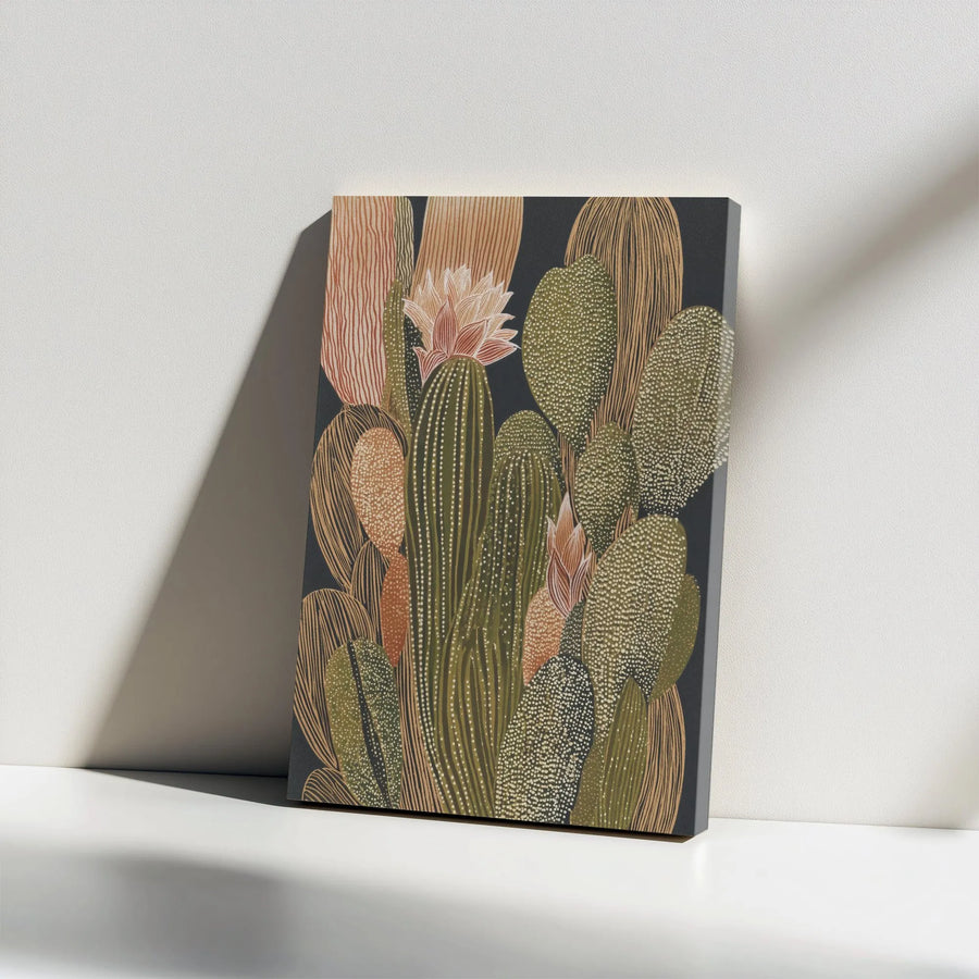 Boho Cactus Canvas Wall Art | Abstract Desert Botanical Illustration | Premium Gallery Wrapped Canvas | Modern Southwestern Home Decor Gift
