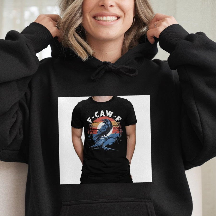 Black Crow Hoodie | Funny F-Caw-F Bird Pun Graphic | Premium Cotton Blend | Gift for Bird Watcher or Raven Lover