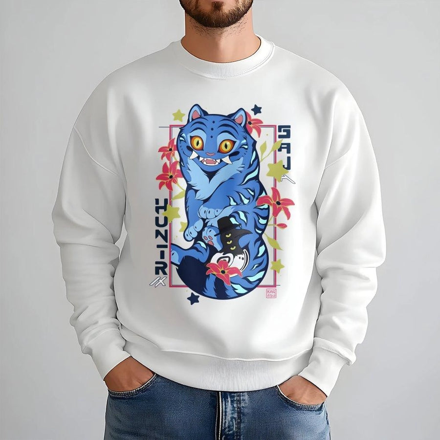 Anime Tiger Graphic Sweatshirt | Cute Manga Style Cat Print | Soft Cotton Blend Premium Apparel | Unique Otaku Gift for Anime Lovers