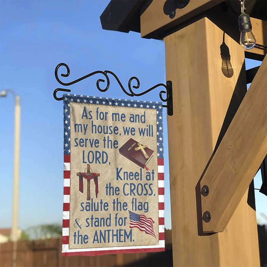 Christian Patriotic Garden Flag | Serve The Lord Kneel At The Cross Verse | Double Sided Polyester | Faith Based Yard Decor Gift